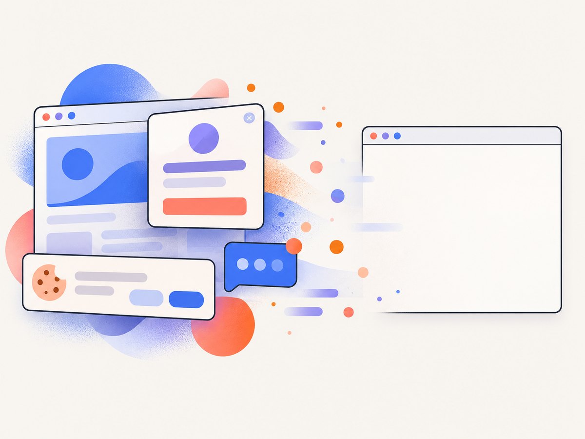 A capture pipeline can remove consent overlays and other transient widgets before saving the image.