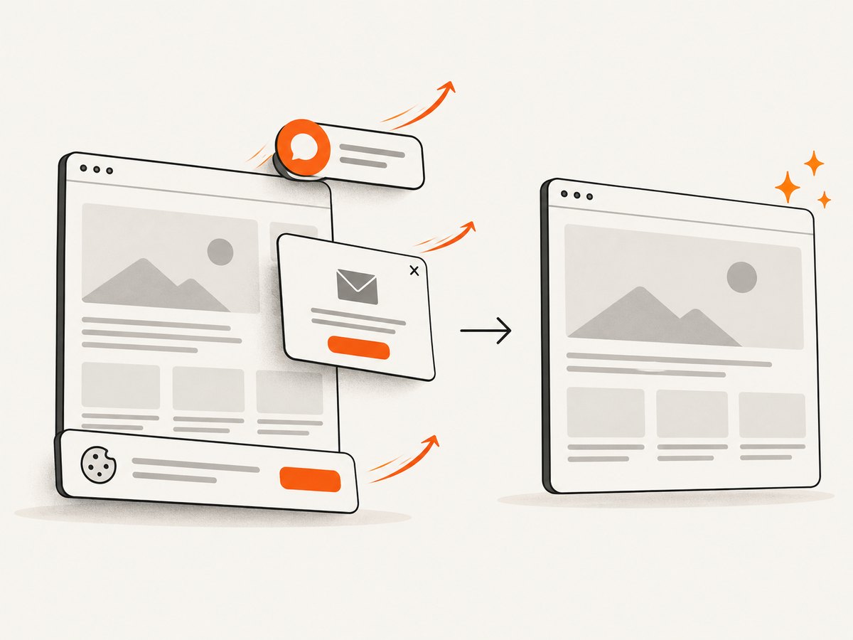 Consent overlays and common widgets can obscure the useful page content unless removed before capture.