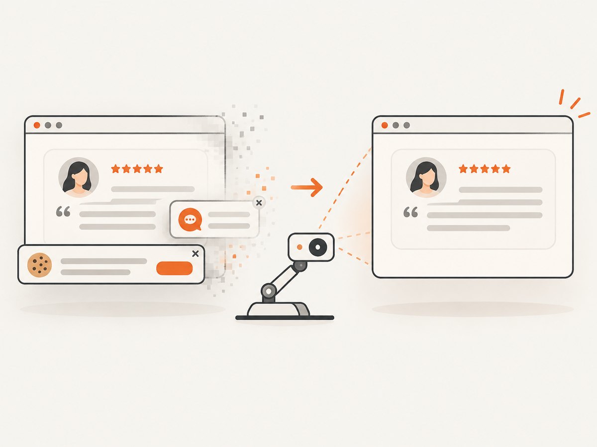 Inspect the clean rendered result after consent banners and widgets are removed.