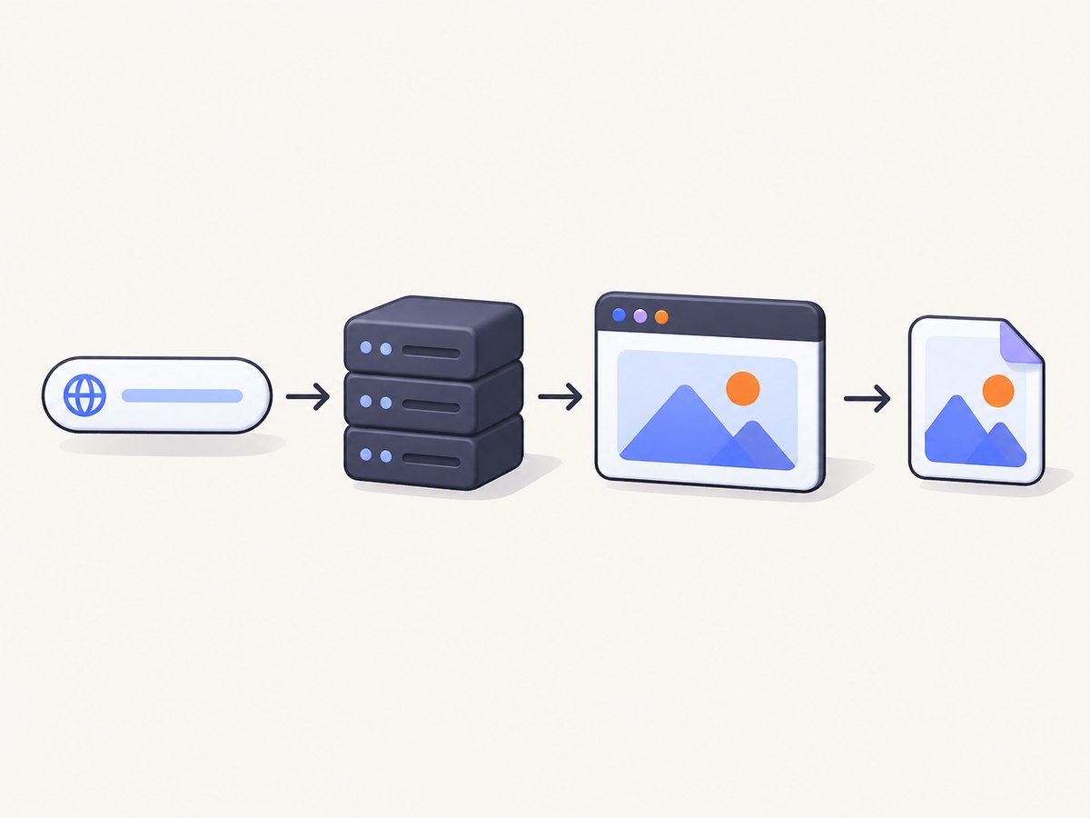 A screenshot API request passes through rendering and returns image bytes.