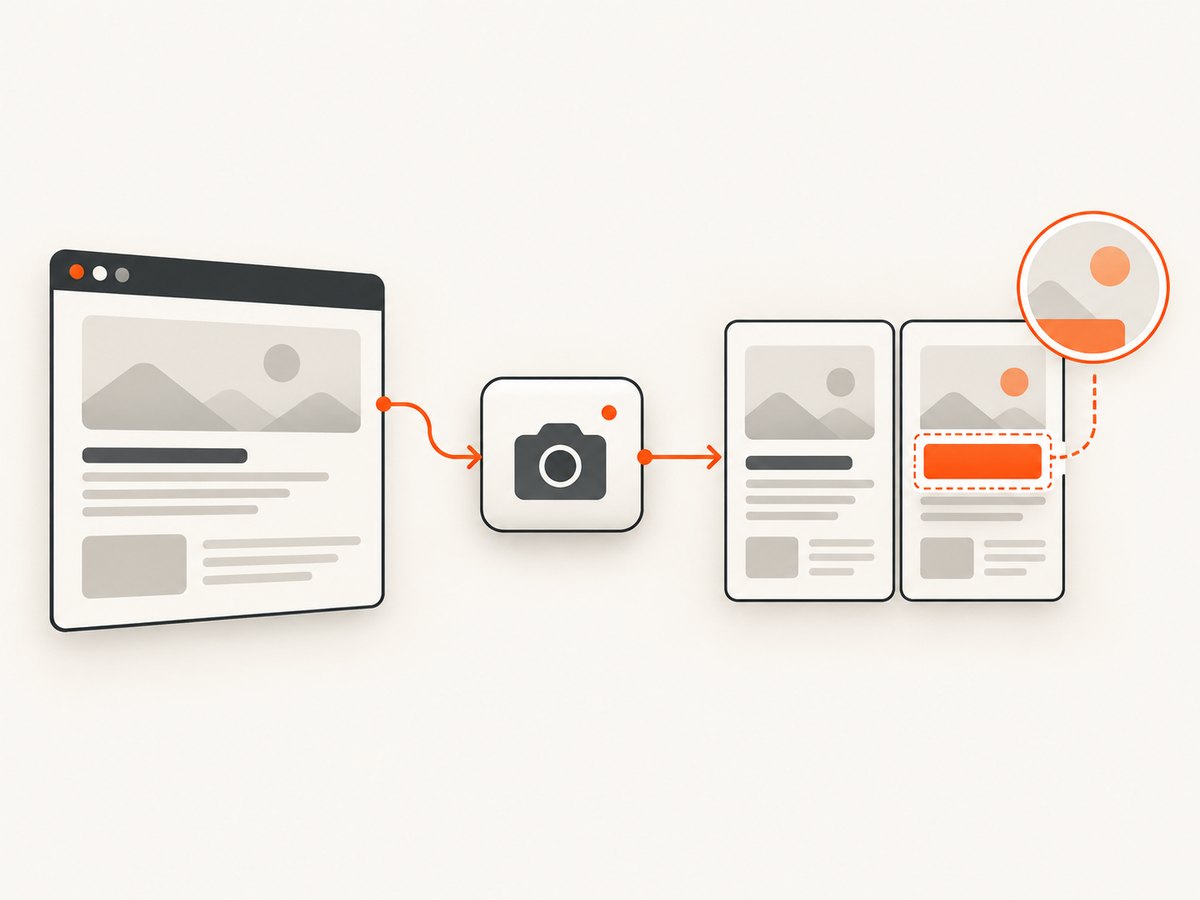 A visual test drives a page to a known state, captures it, and compares the result with an approved baseline.
