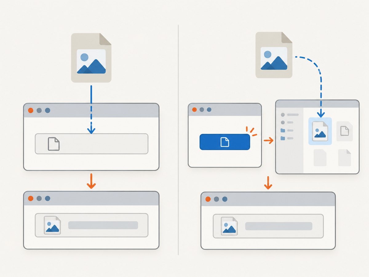 Use the real file input when available; otherwise register the chooser wait before clicking its launcher.