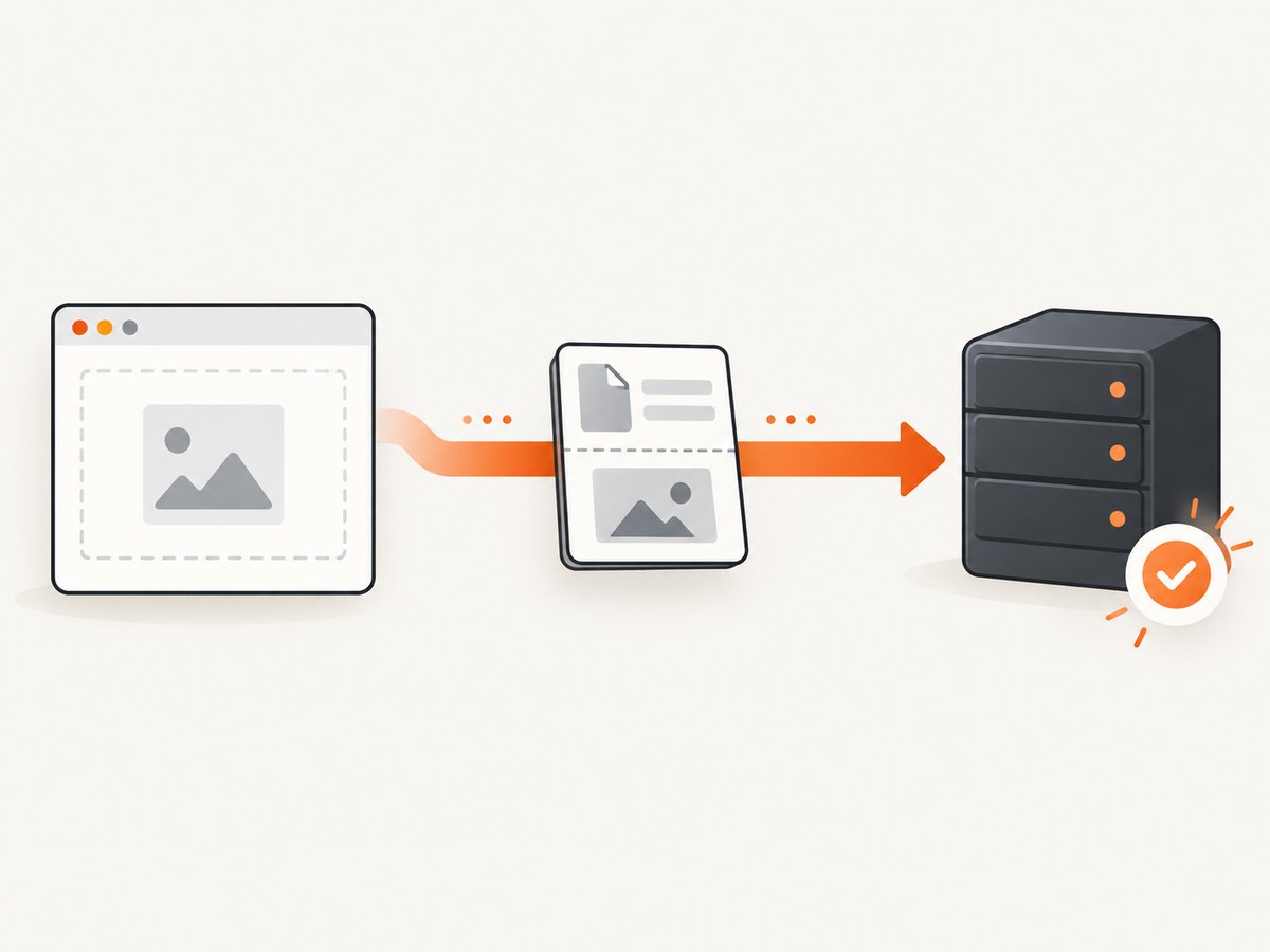 JavaScript can add previews and dynamic feedback while sending the same multipart data.