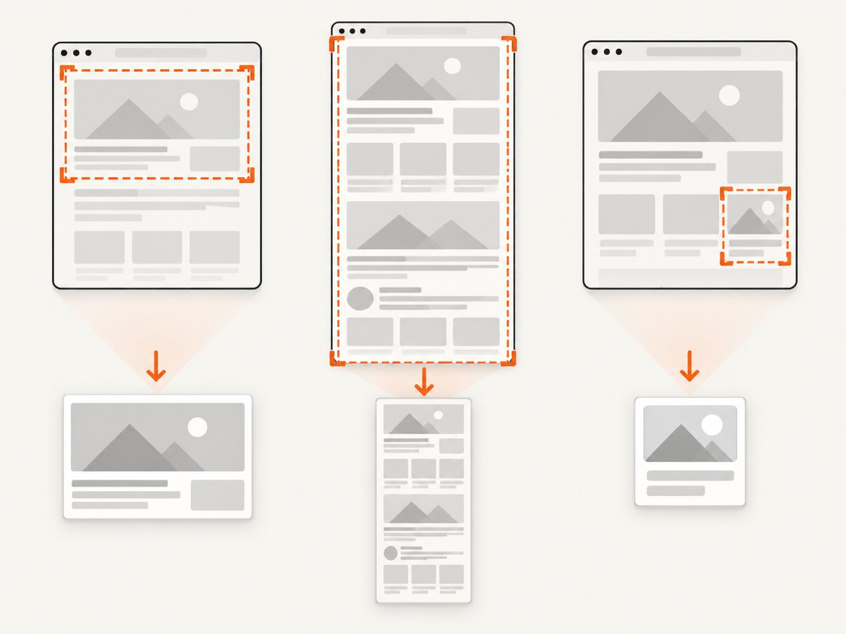 Choose viewport, full-page, or element capture based on the output your application needs.
