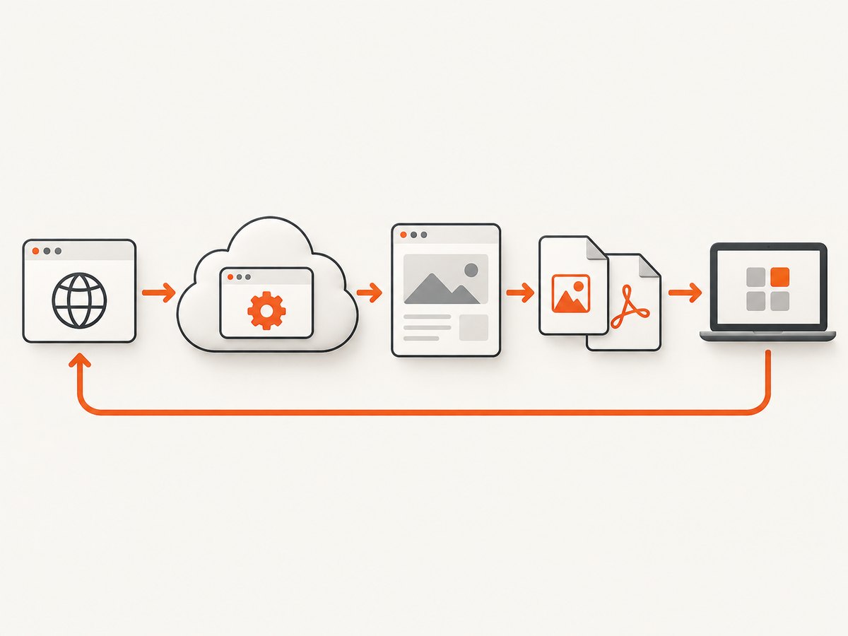 A managed screenshot API takes a URL, renders it in a browser, and returns an image or document.