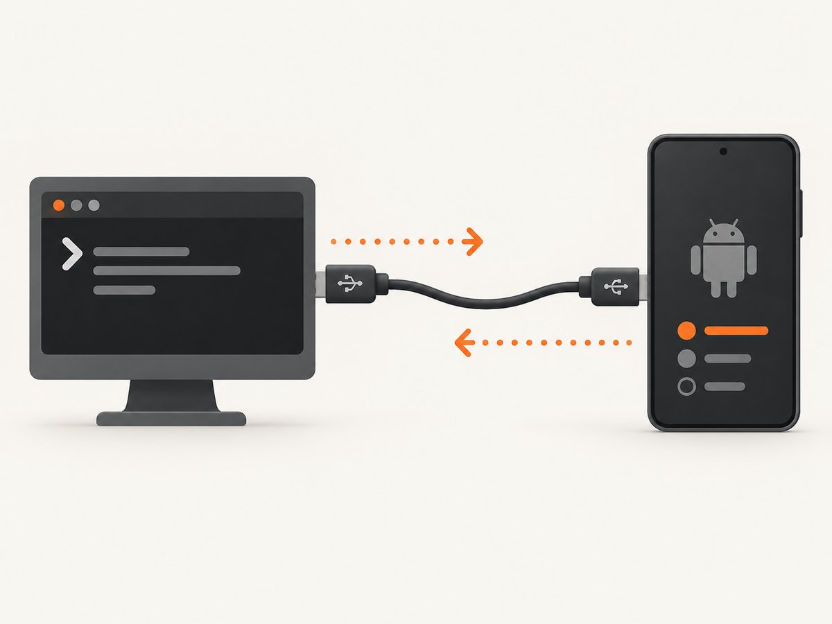 ADB uses a Windows client, an ADB server, and the Android device daemon to carry out commands.