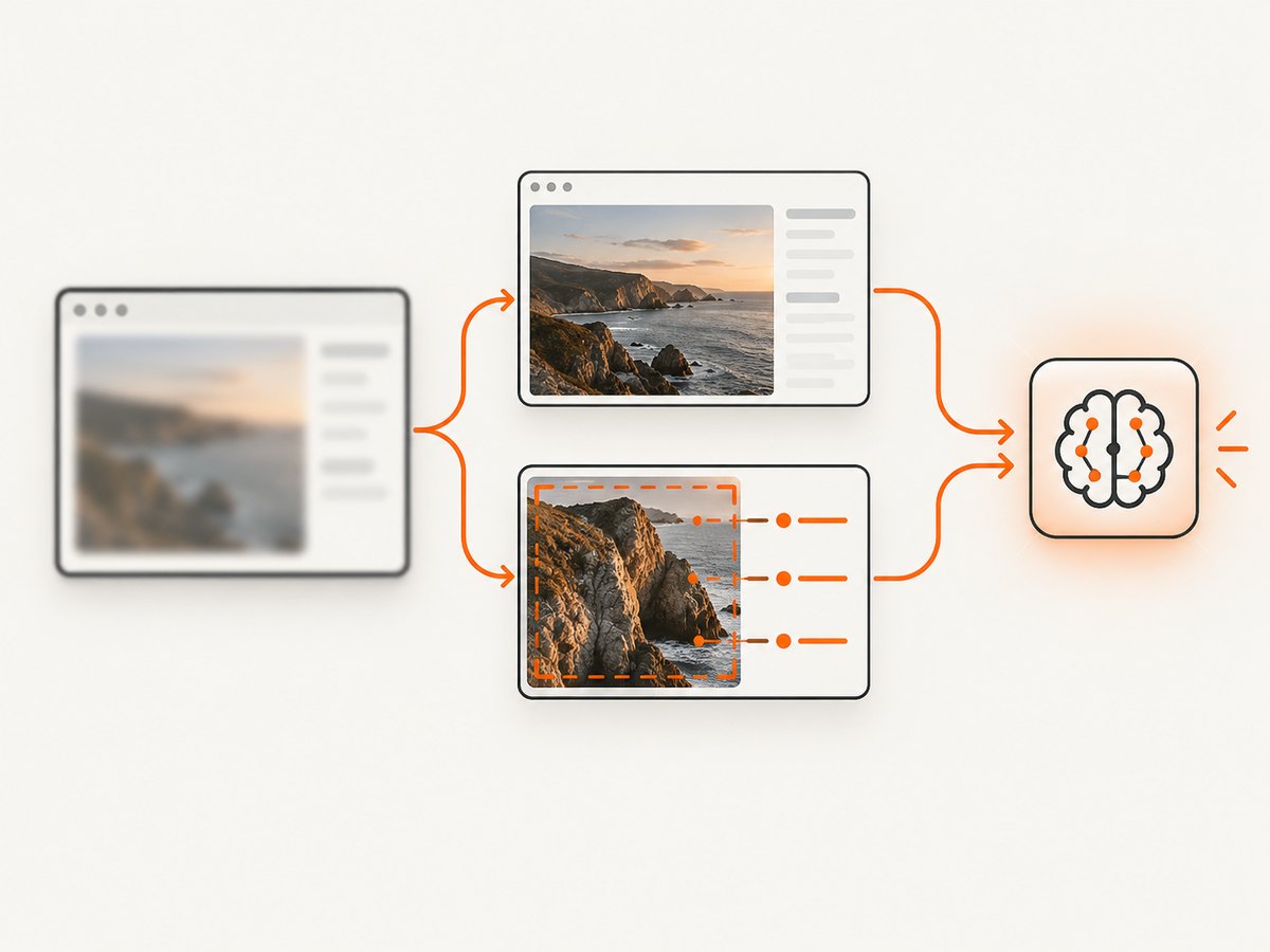 A contextual screenshot plus a focused crop helps an image model inspect small details without losing the surrounding meaning.