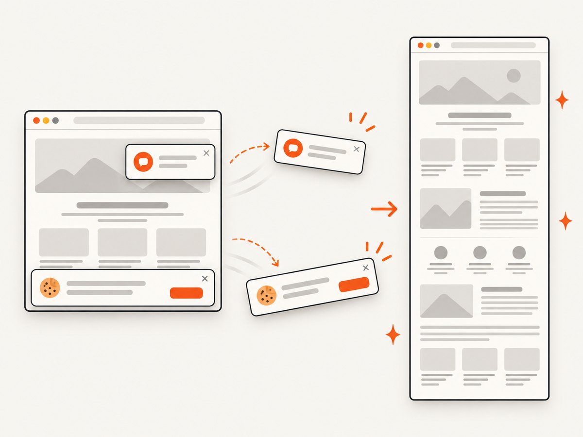 A capture workflow can remove consent banners, popups, and chat widgets before producing the image.