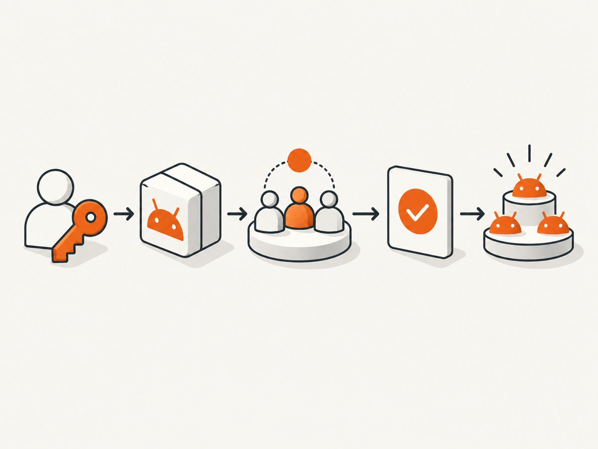 A safe release flow validates the bundle, track, rollout, and account before commit.