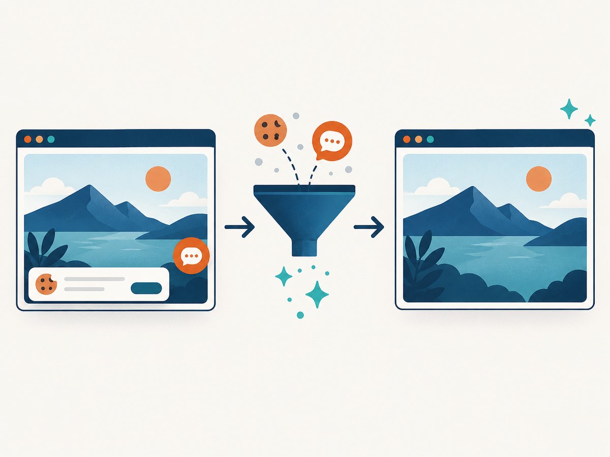 A screenshot service can clean consent banners and overlays before returning an image.