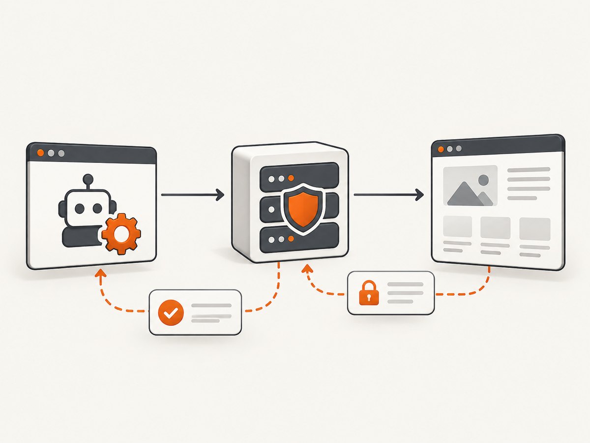 A browser-wide proxy routes Chromium requests before the page receives the response.