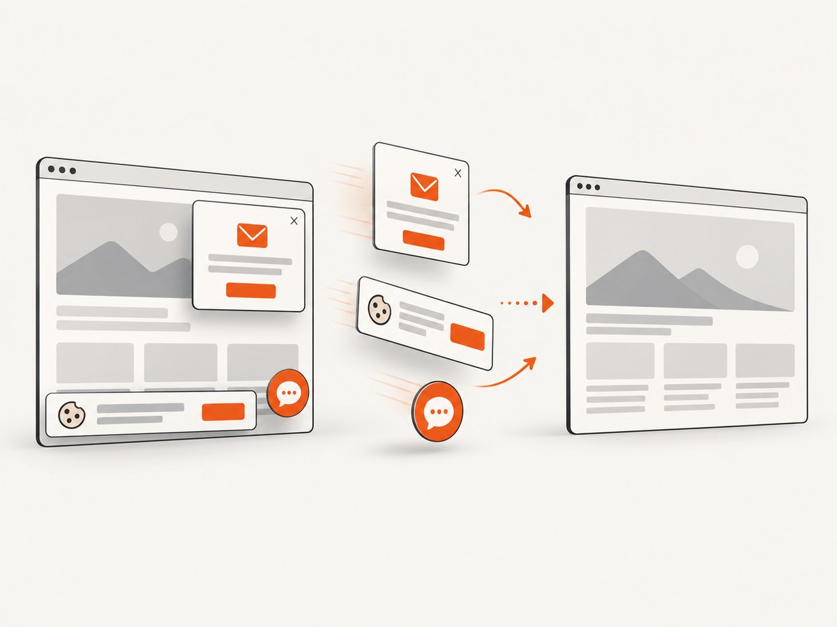 A cleanup step can remove common consent and overlay elements before a hosted screenshot is returned.