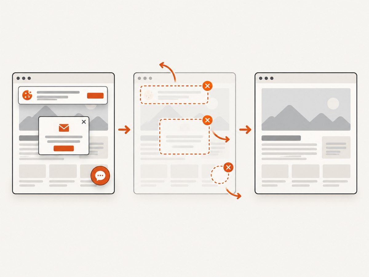 A screenshot service can remove common overlays before returning the rendered page.