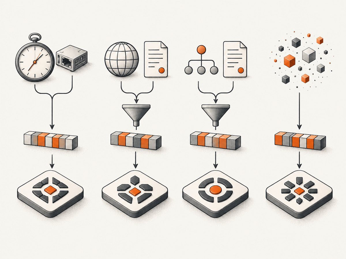 The four UUID versions differ in whether they encode time, derive from a name, or use random data.