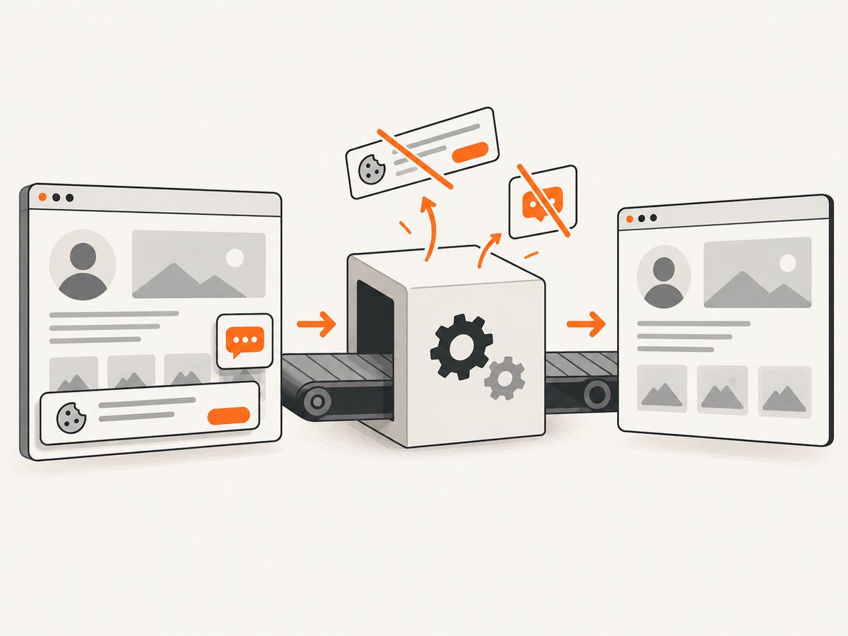 A screenshot API can record the public page while removing common consent and popup clutter.