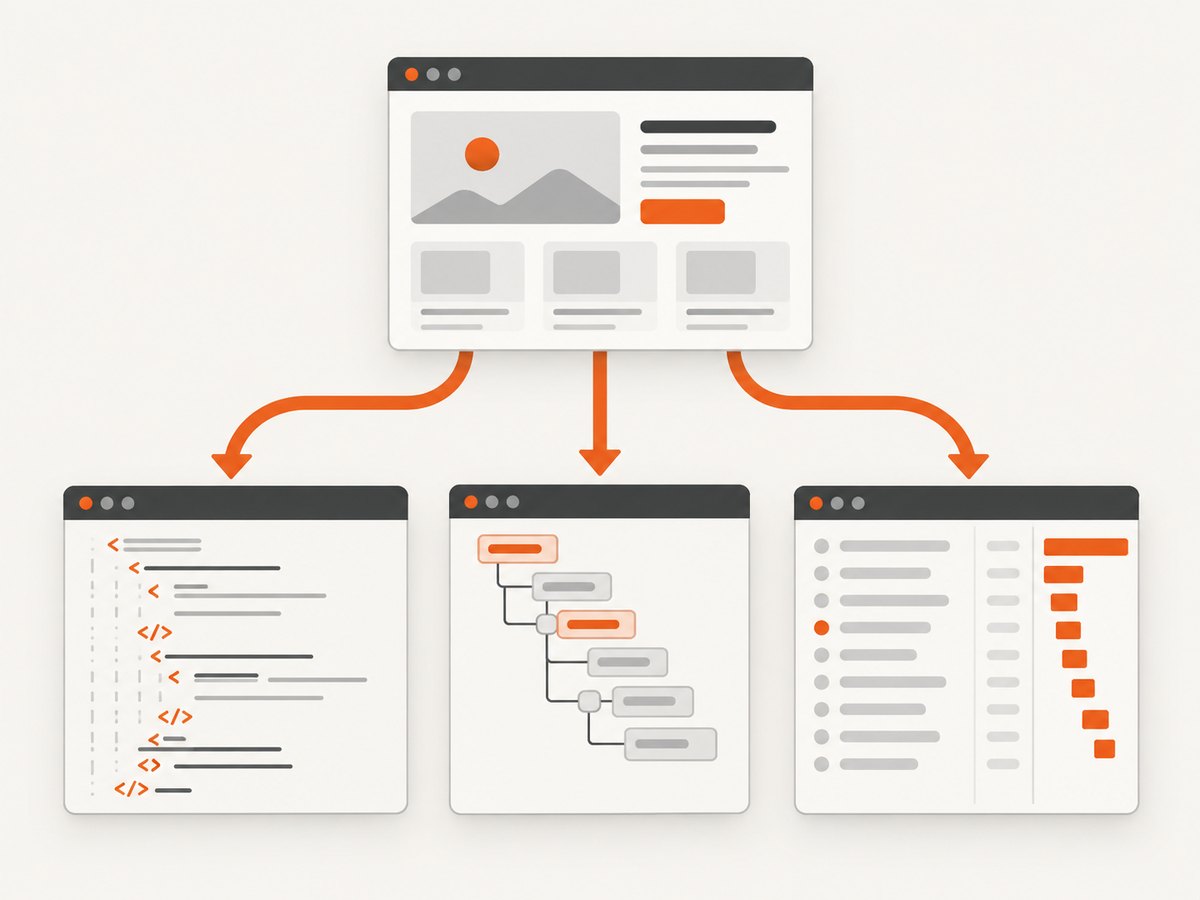 The same URL can be examined as source, a live DOM, or a network response.