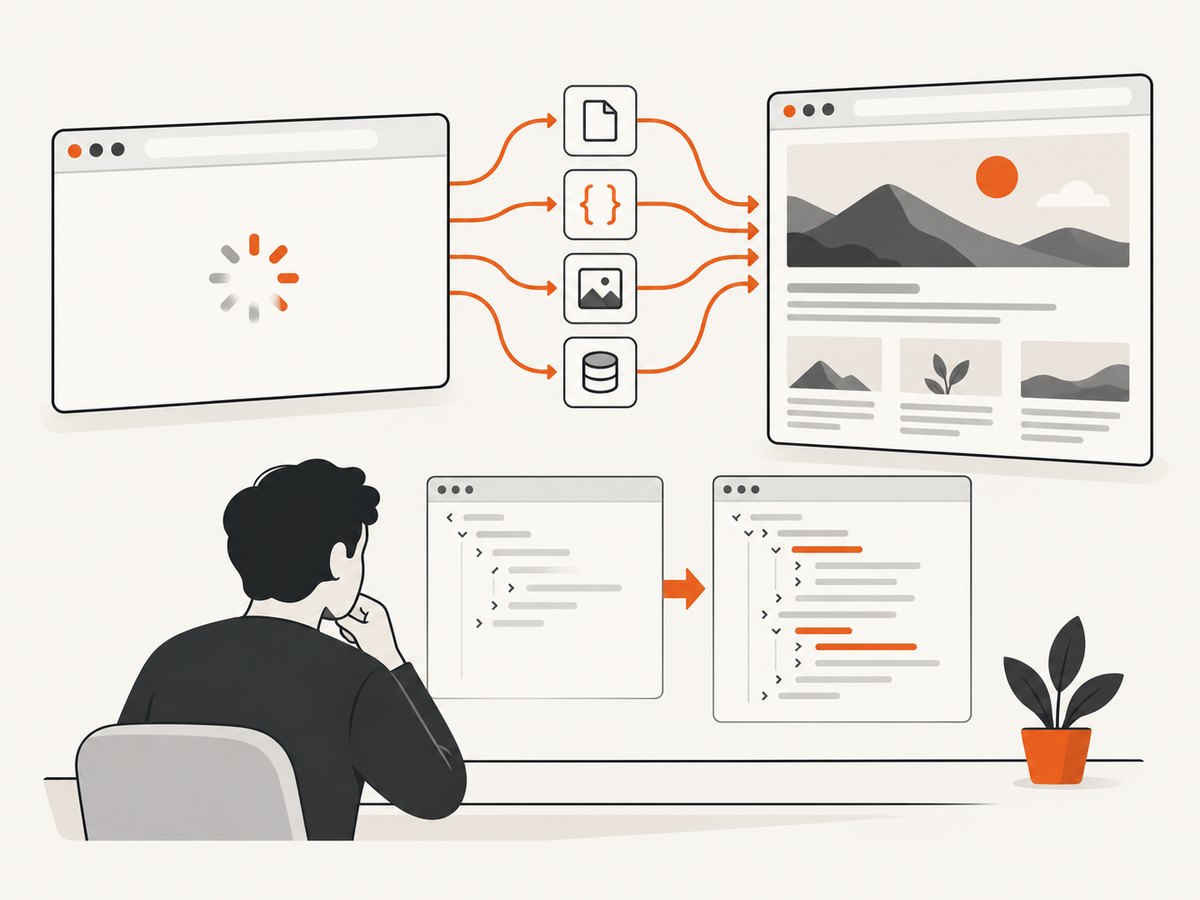 JavaScript and later network requests can change the DOM after the initial HTML arrives.