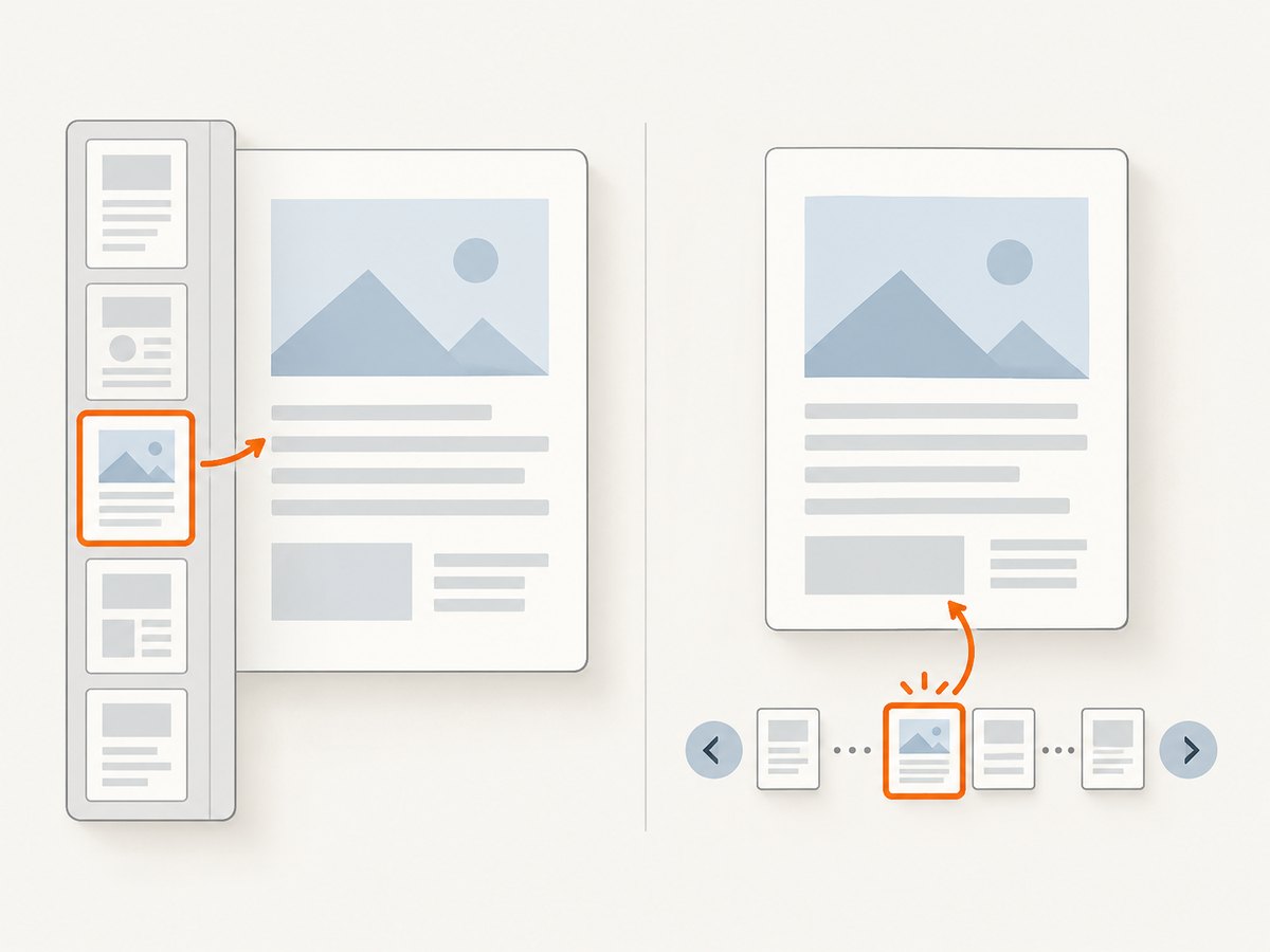 Use thumbnails to identify a page visually, or enter its number when you already know the destination.