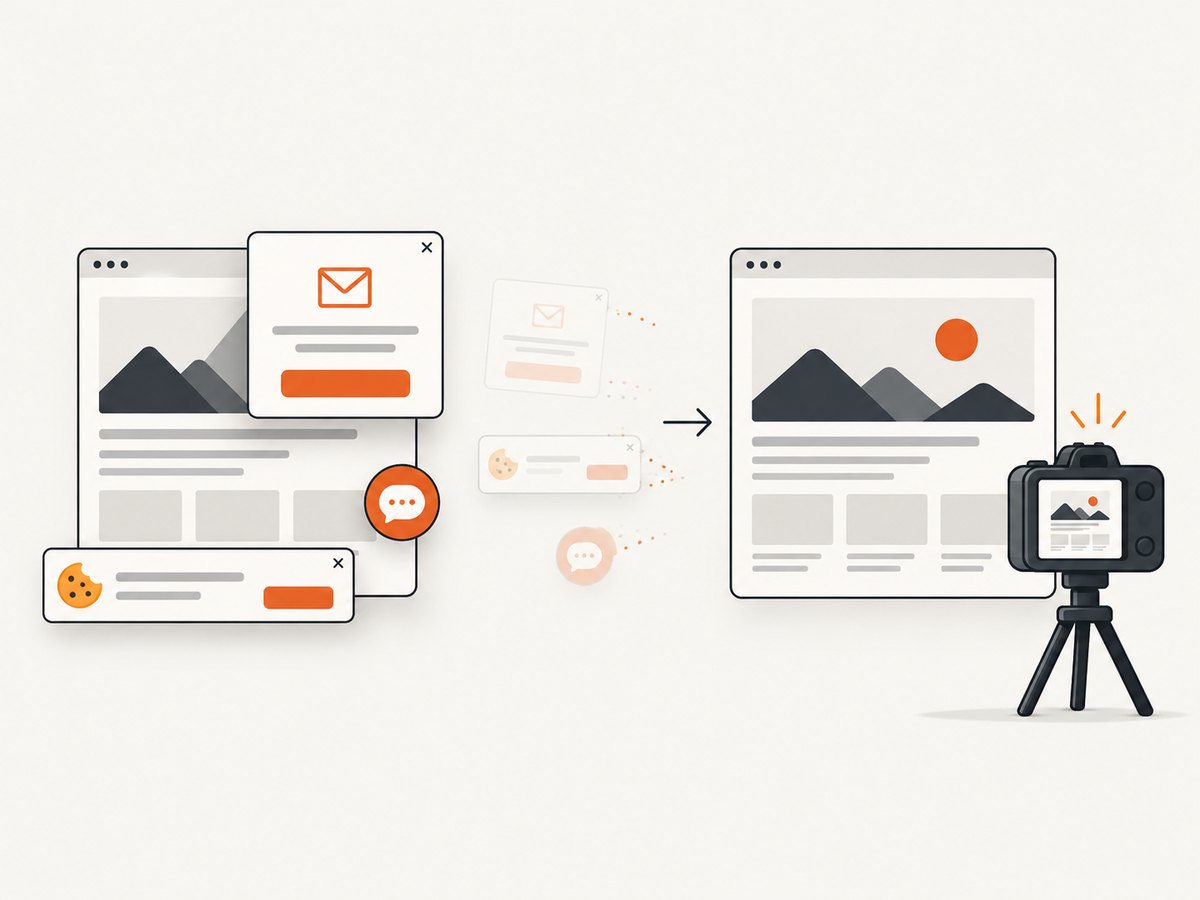 A clean capture removes common overlays before recording the page state.