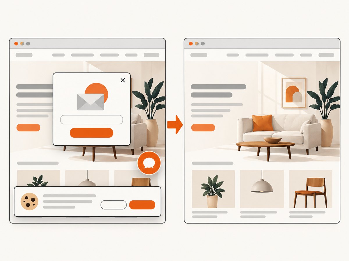 A capture service can remove common consent and overlay elements before visual QA.