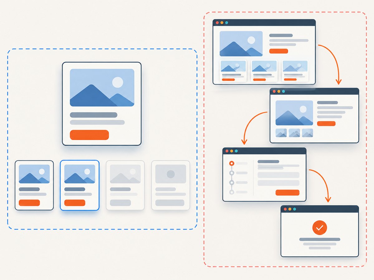 Component stories cover isolated states; browser journeys cover integrated pages and flows.