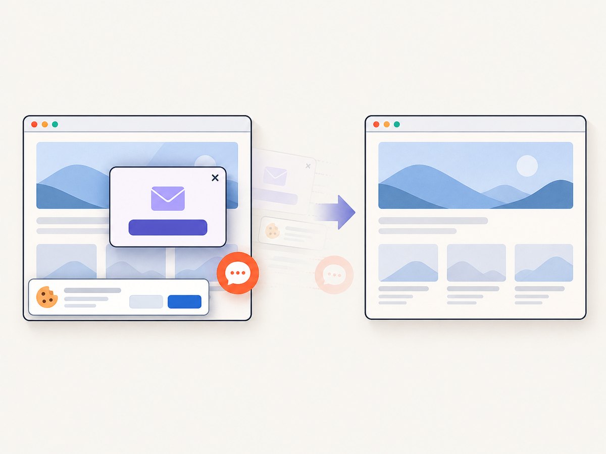 A hosted capture service can remove consent clutter and overlays before returning the image.