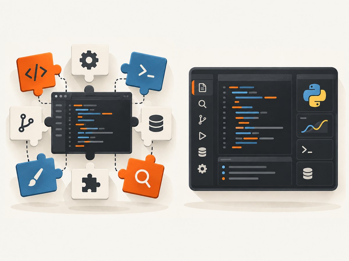 VS Code assembles Python support from components; PyCharm presents a dedicated Python workflow.