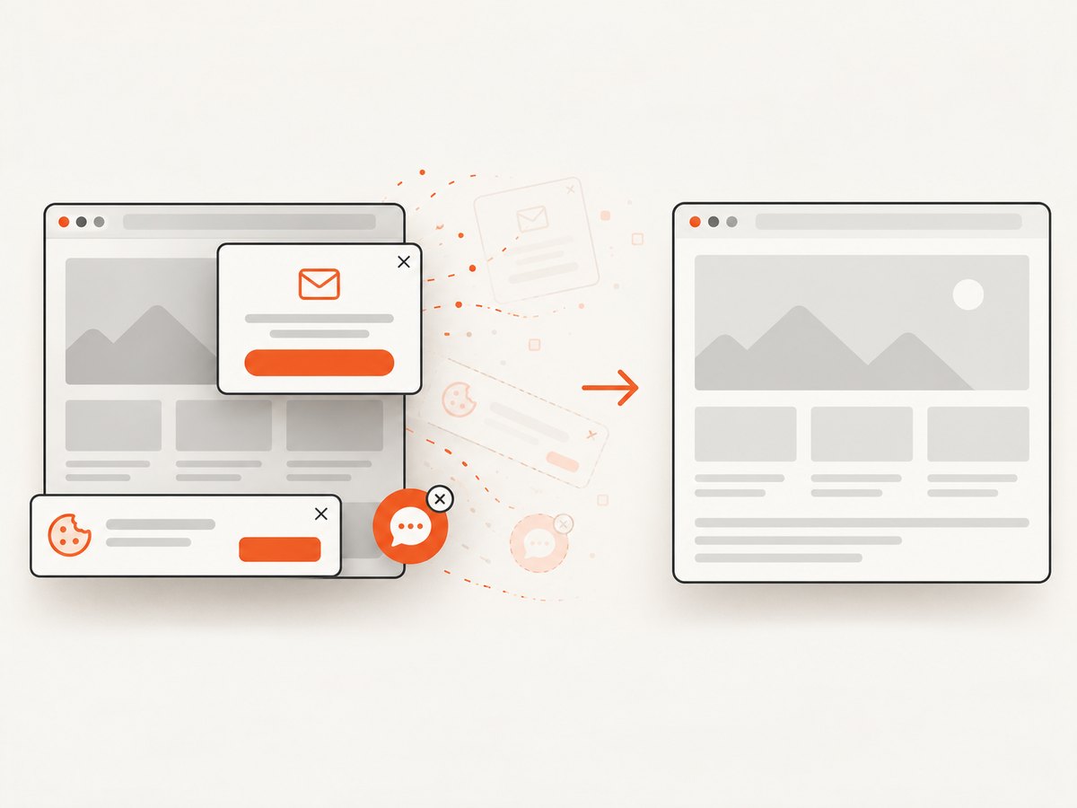 Rendered capture can remove consent banners and overlays before producing the final image.