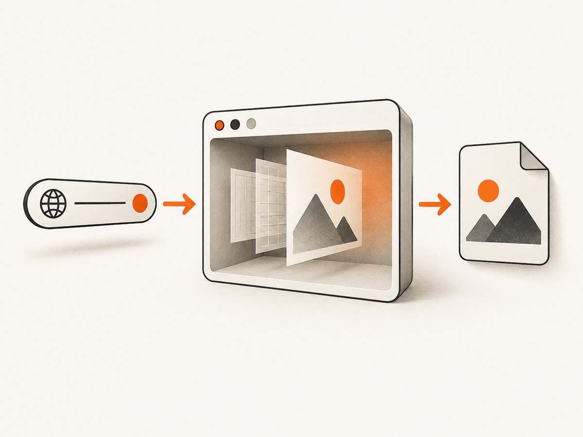 A screenshot pipeline renders a URL into a PNG image.
