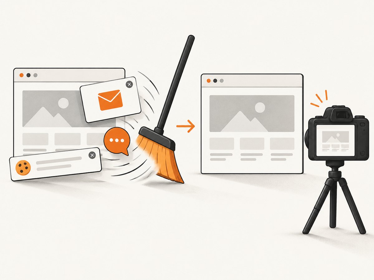 Consent banners and overlays can be removed before capture.