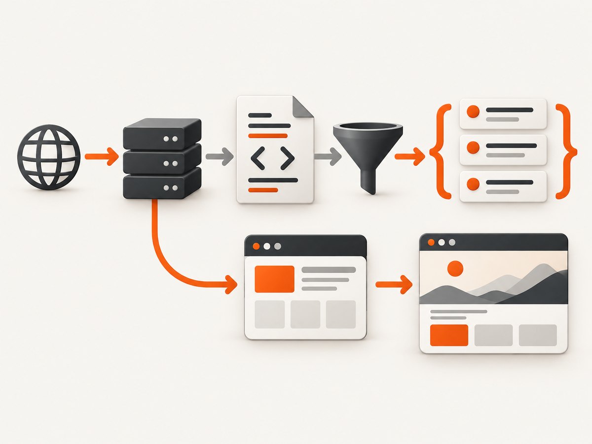 Choose direct HTTP parsing when the data is in the initial response; render a browser only when JavaScript is required.