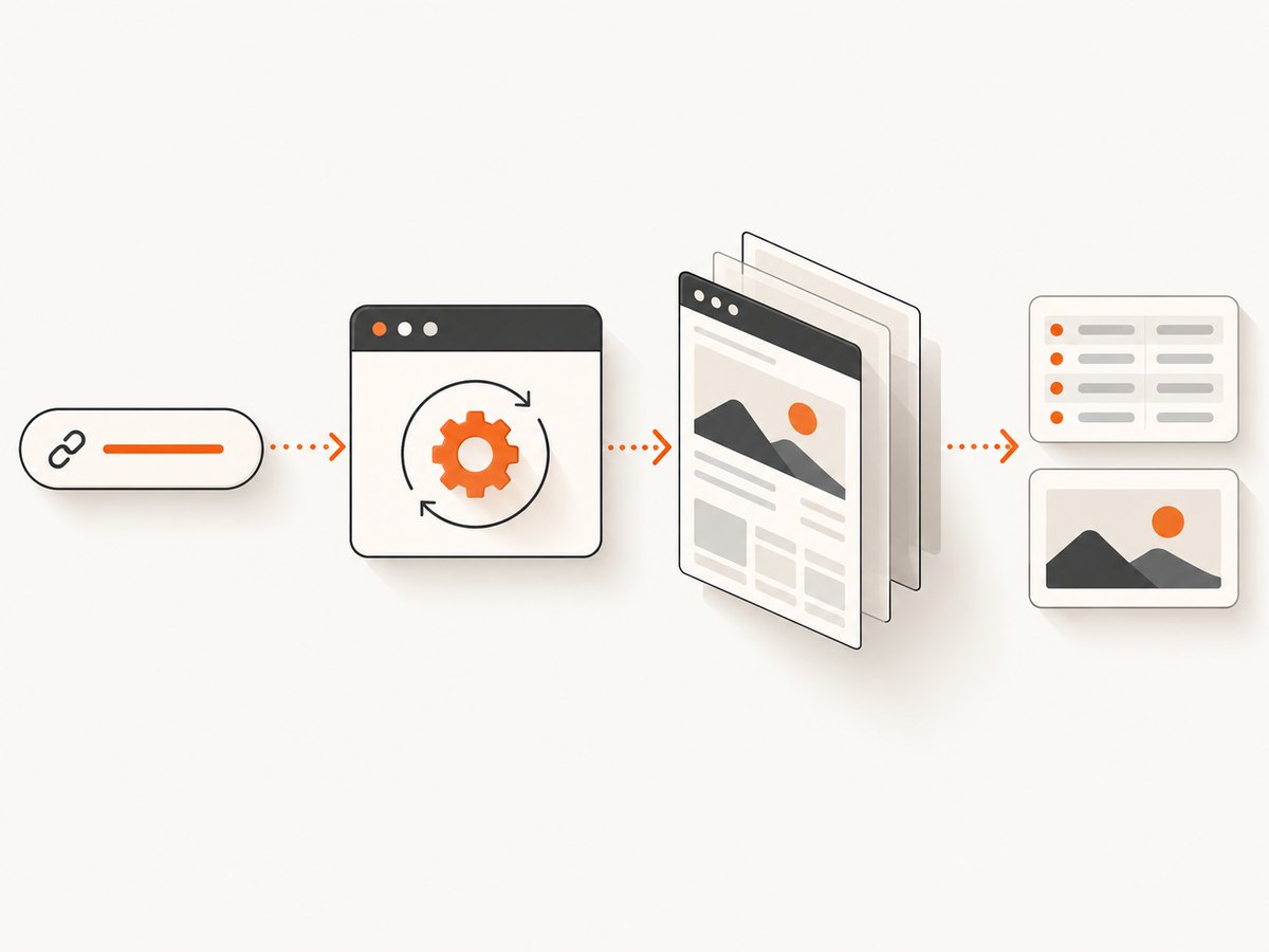A browser automation flow turns a URL into rendered content that your scraper can process.