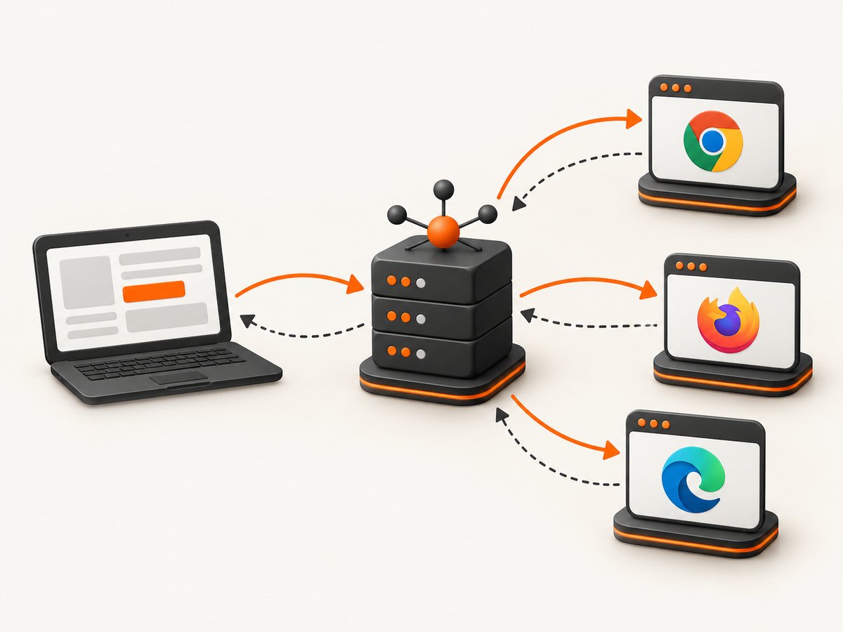 Grid routes one client’s WebDriver sessions to compatible browser Nodes.
