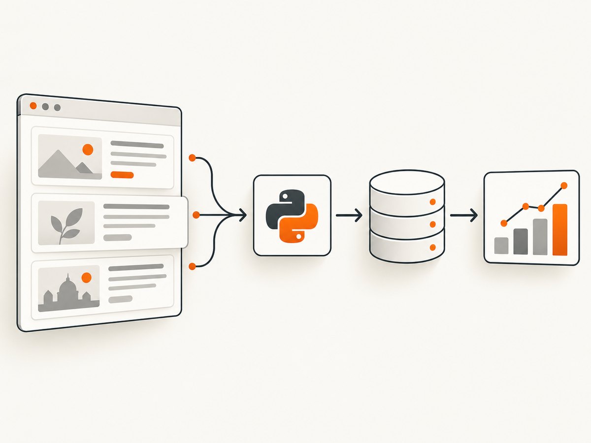 The pipeline separates retrieval, extraction, SQL storage, and analysis so each stage can be checked independently.