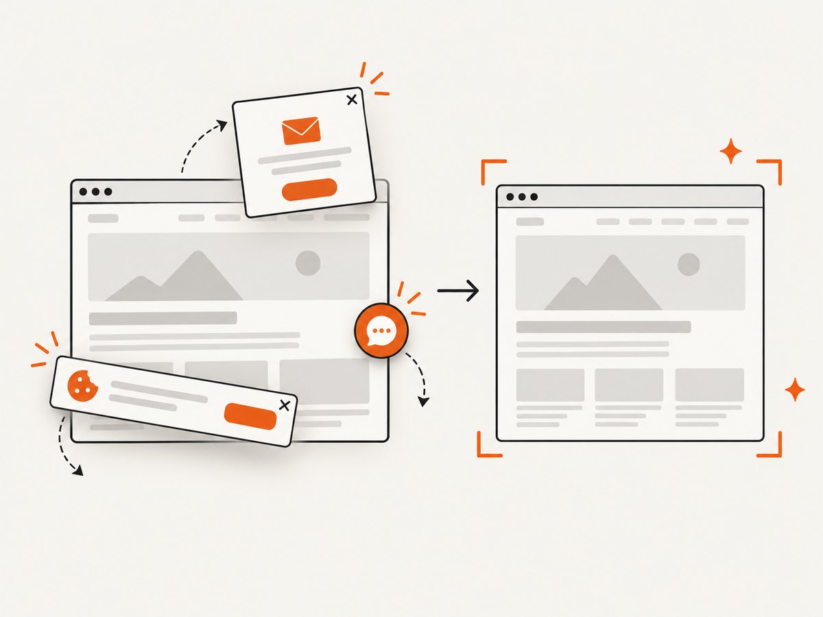 A screenshot workflow can clean consent banners and overlays before capture.