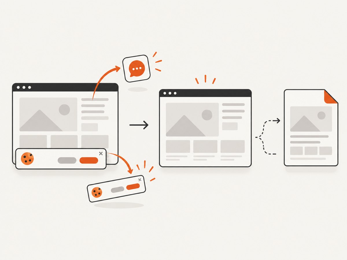 A rendering service can remove consent UI before producing an image or PDF.