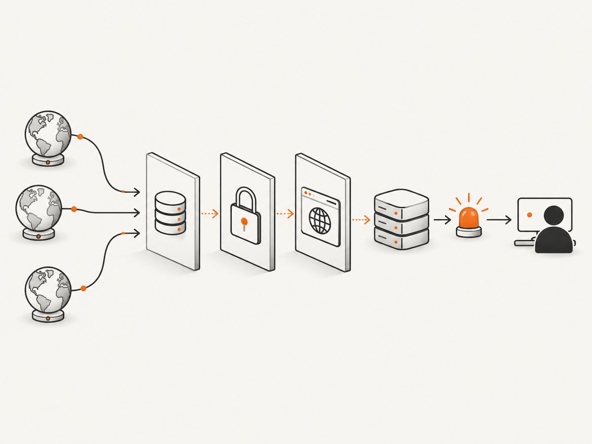 A monitoring plan checks availability, TLS and content from outside the server before paging an operator.