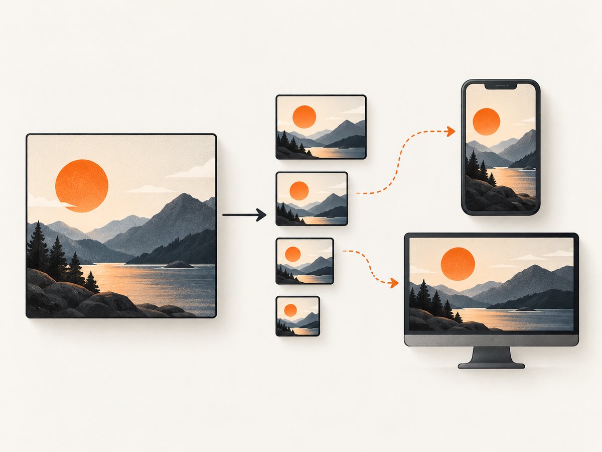 Responsive image candidates let the browser choose a suitable thumbnail size for the layout.