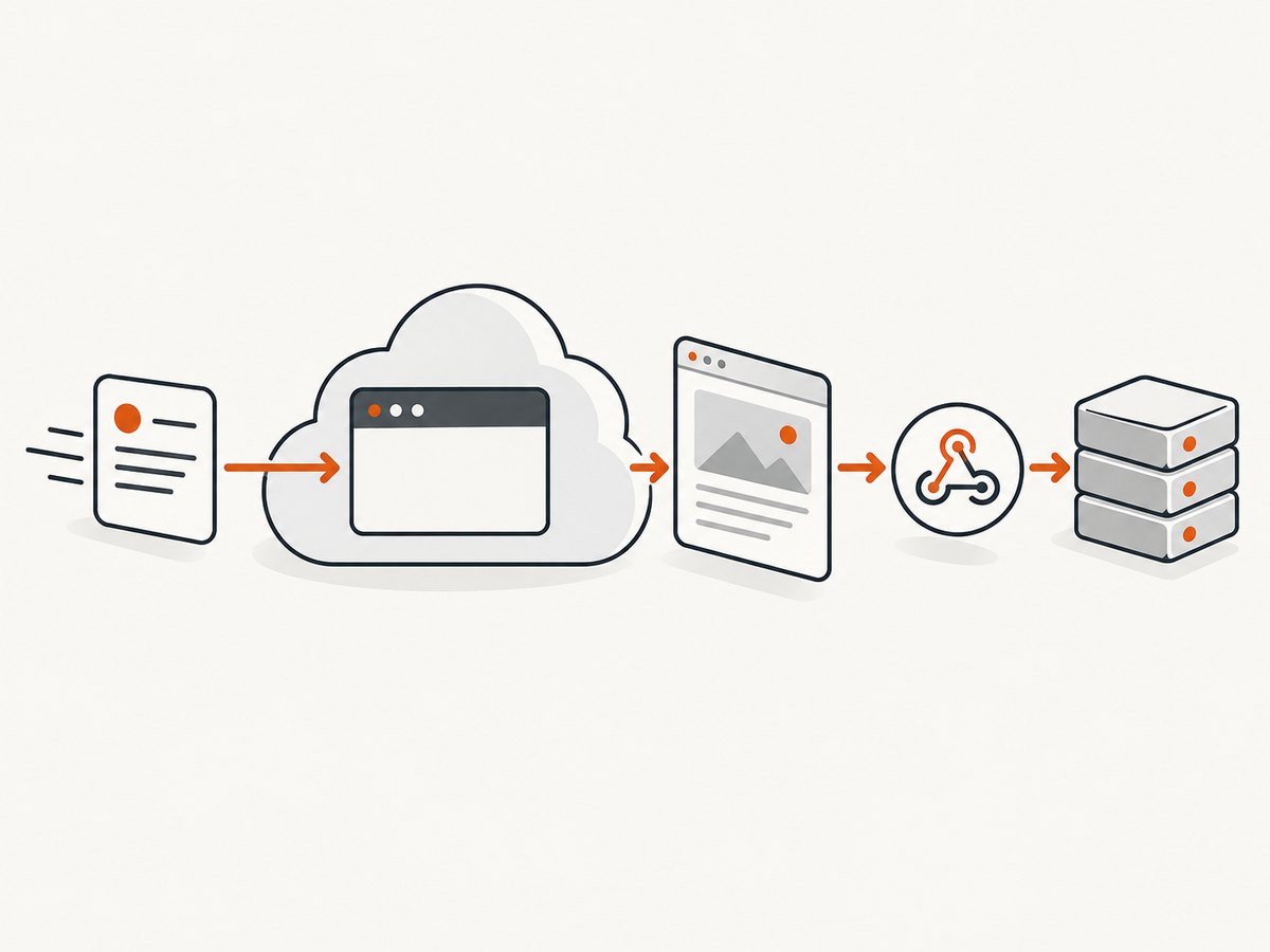An asynchronous screenshot moves from submission to browser rendering to a callback queue.