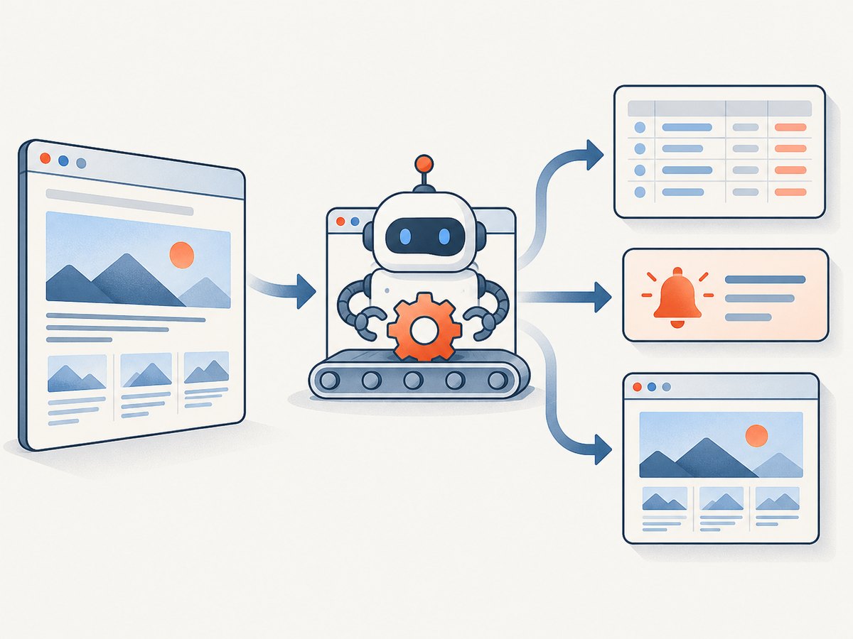 Different tools produce different outputs: datasets, change alerts, or visual page captures.