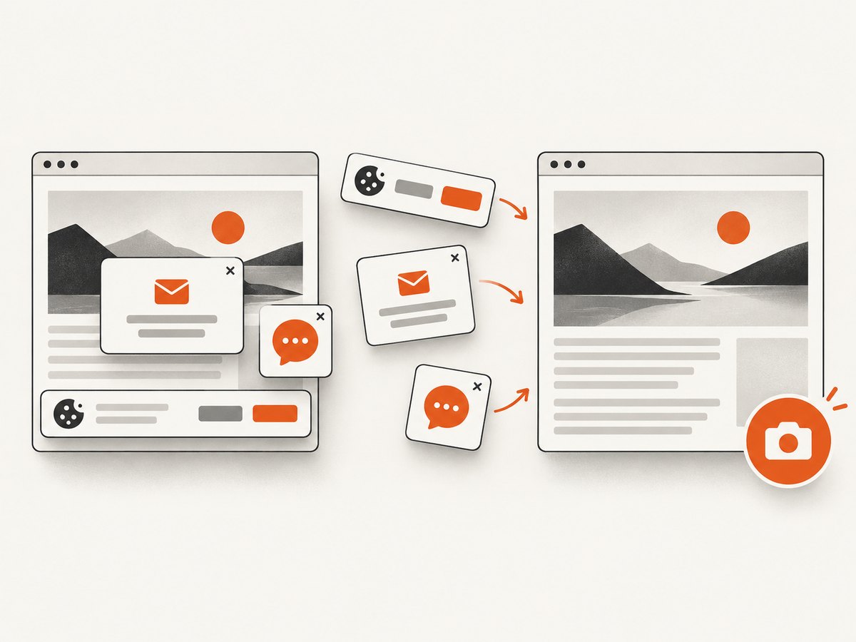 Removing overlays before capture keeps automated article thumbnails usable.