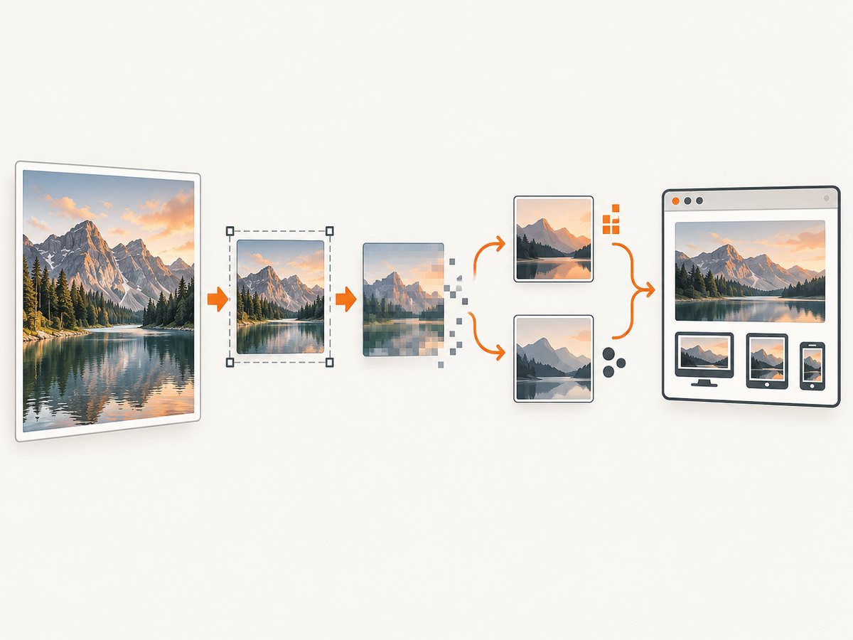 Resize and encode each source into variants that match the rendered slot.
