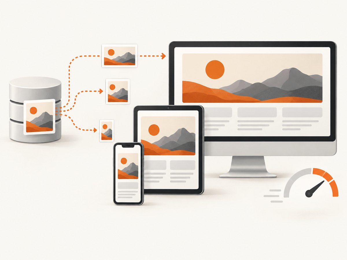 Responsive candidates reduce bytes while preserving sharpness and layout stability.