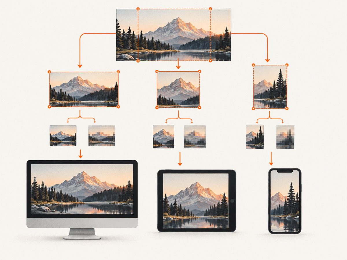 Create crops and width variants that match the actual image slots and screen layouts.