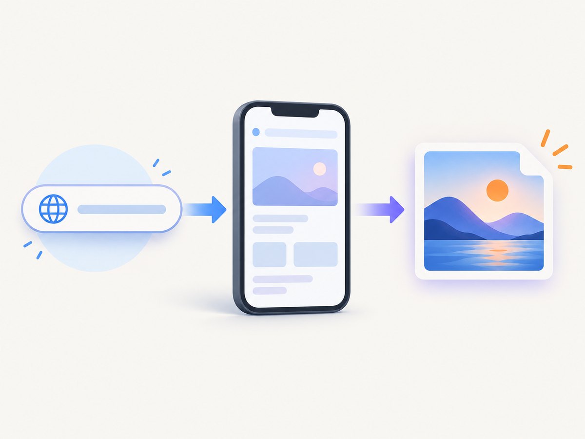 A mobile screenshot request becomes a rendered image after viewport and wait settings are applied.