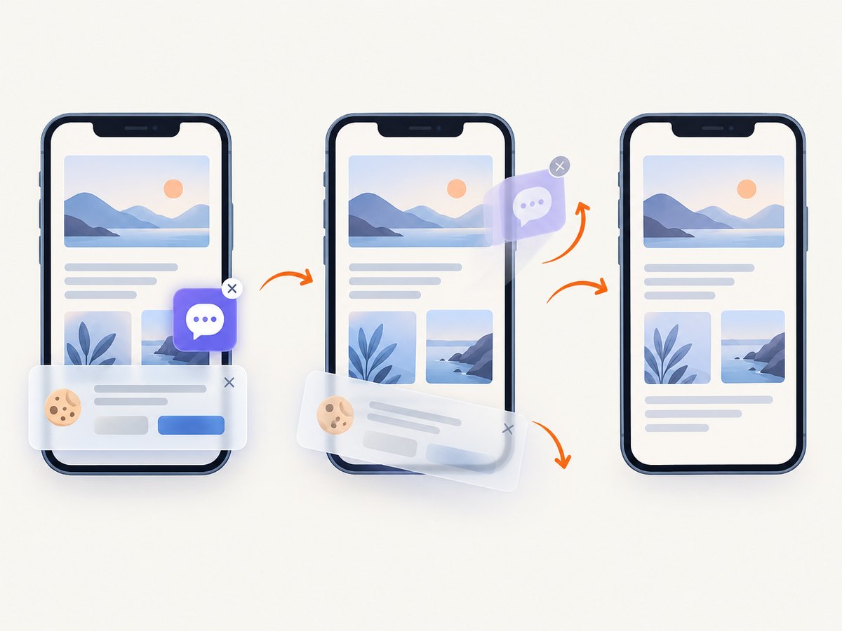 Consent banners, popups, and chat widgets can obscure the result unless they are handled before capture.