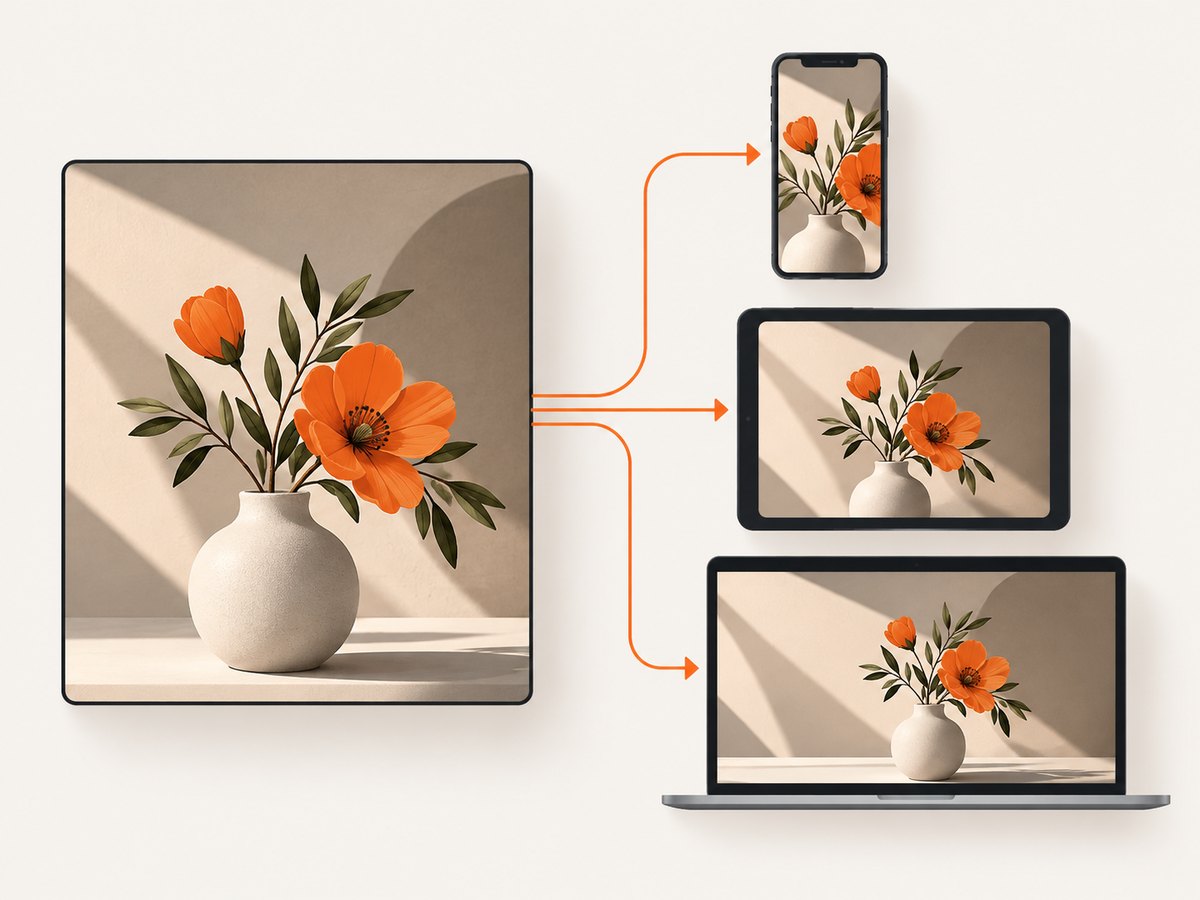 Responsive image candidates let browsers choose a source suited to the display slot and screen.