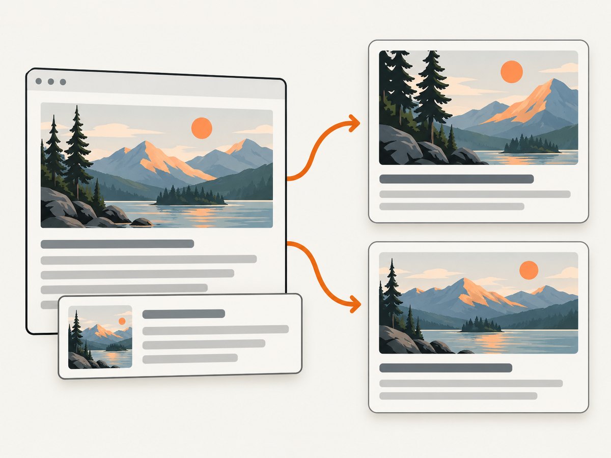 Open Graph metadata suggests an image, while each platform makes its own selection and crop.