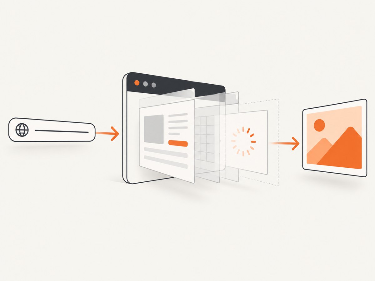 A screenshot service turns a URL and capture options into an image response.