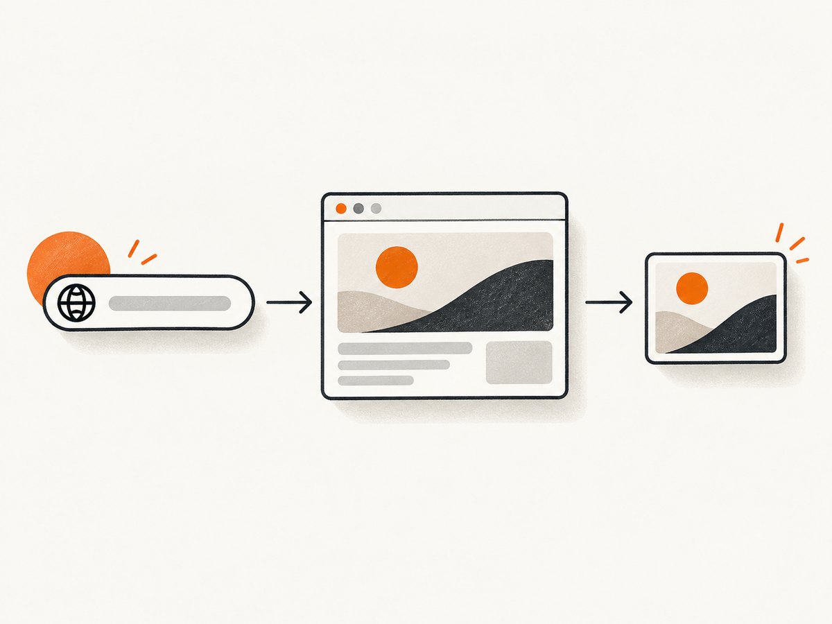 A thumbnail pipeline: URL, rendered page, resized image.